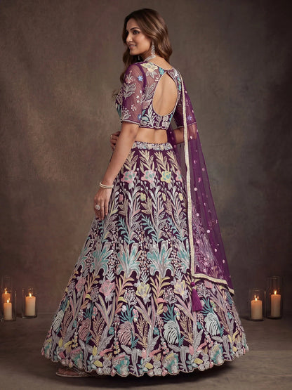 Tulsi Art Awesome Wine Sequins Net Reception Wear Lehenga Choli With Dupatta
