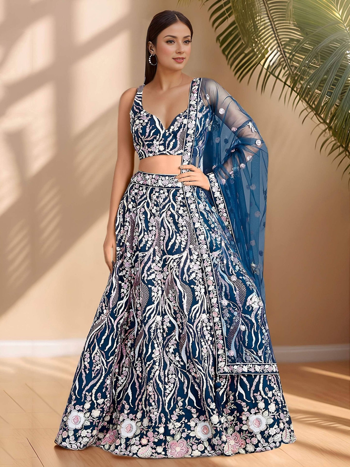 Tulsi Art Astonishing Blue Sequins Net Party Wear Lehenga Choli With Dupatta