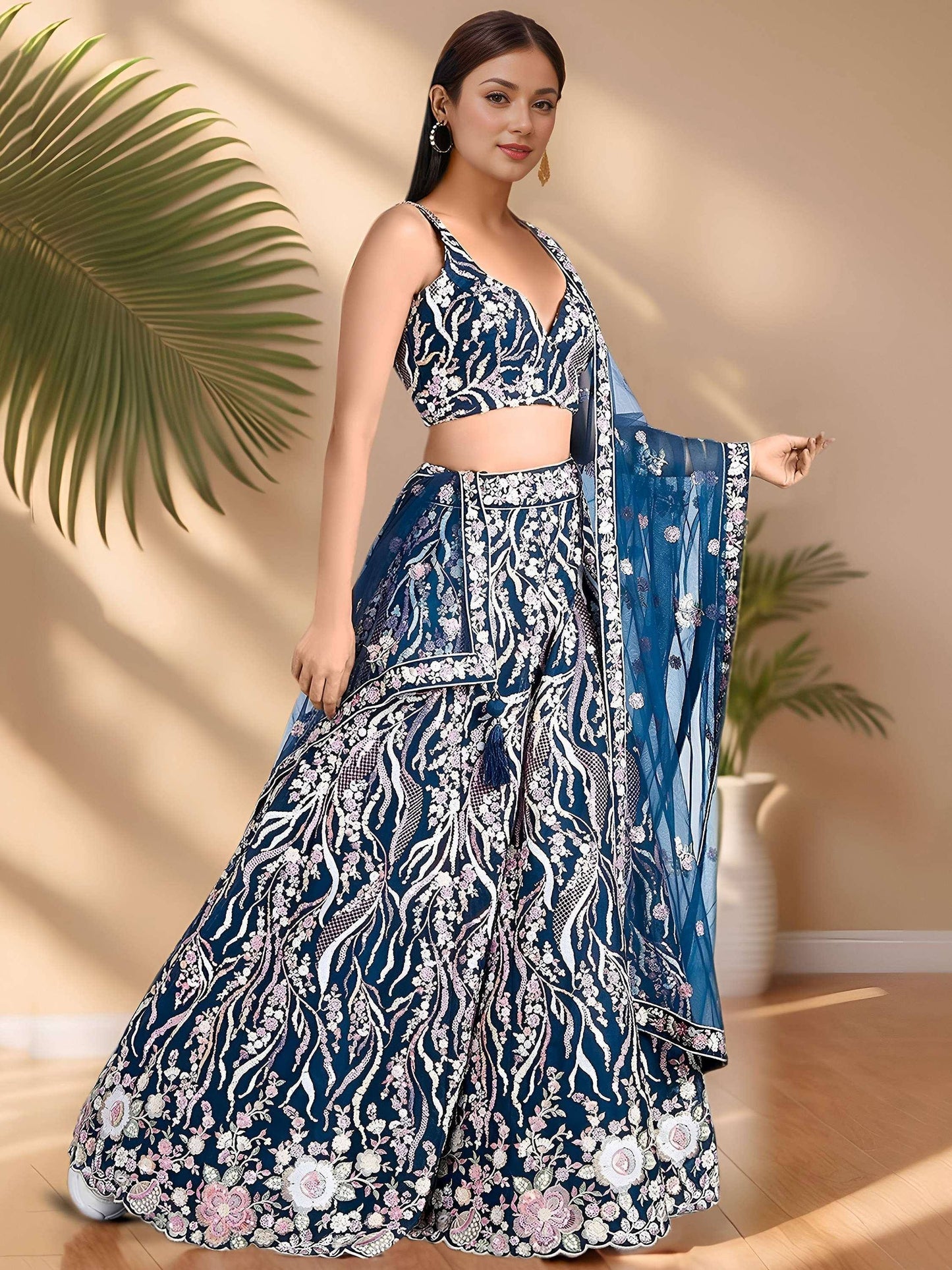 Tulsi Art Astonishing Blue Sequins Net Party Wear Lehenga Choli With Dupatta