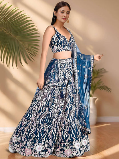 Tulsi Art Astonishing Blue Sequins Net Party Wear Lehenga Choli With Dupatta