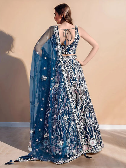 Tulsi Art Astonishing Blue Sequins Net Party Wear Lehenga Choli With Dupatta