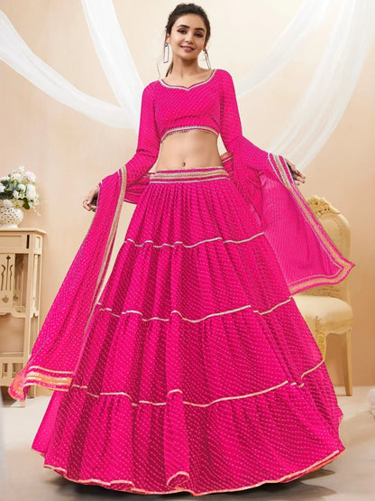 Tulsi Art Fabulous Pink Leheriya Printed Georgette Function Wear Lehenga Choli