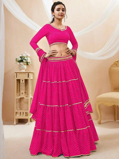 Tulsi Art Fabulous Pink Leheriya Printed Georgette Function Wear Lehenga Choli