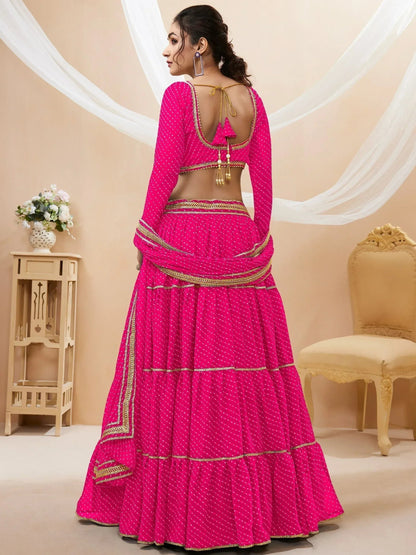Tulsi Art Fabulous Pink Leheriya Printed Georgette Function Wear Lehenga Choli