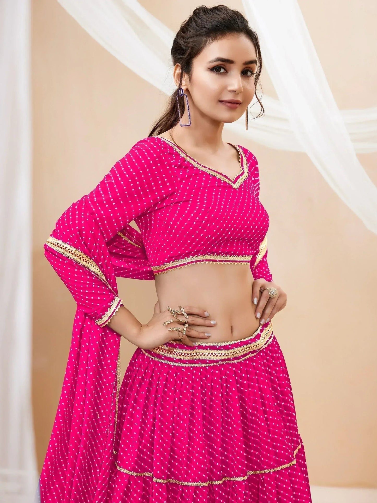 Tulsi Art Fabulous Pink Leheriya Printed Georgette Function Wear Lehenga Choli