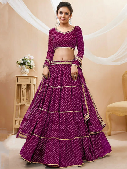 Tulsi Art Gorgeous Purple Leheriya Printed Georgette Festival Wear Lehenga Choli
