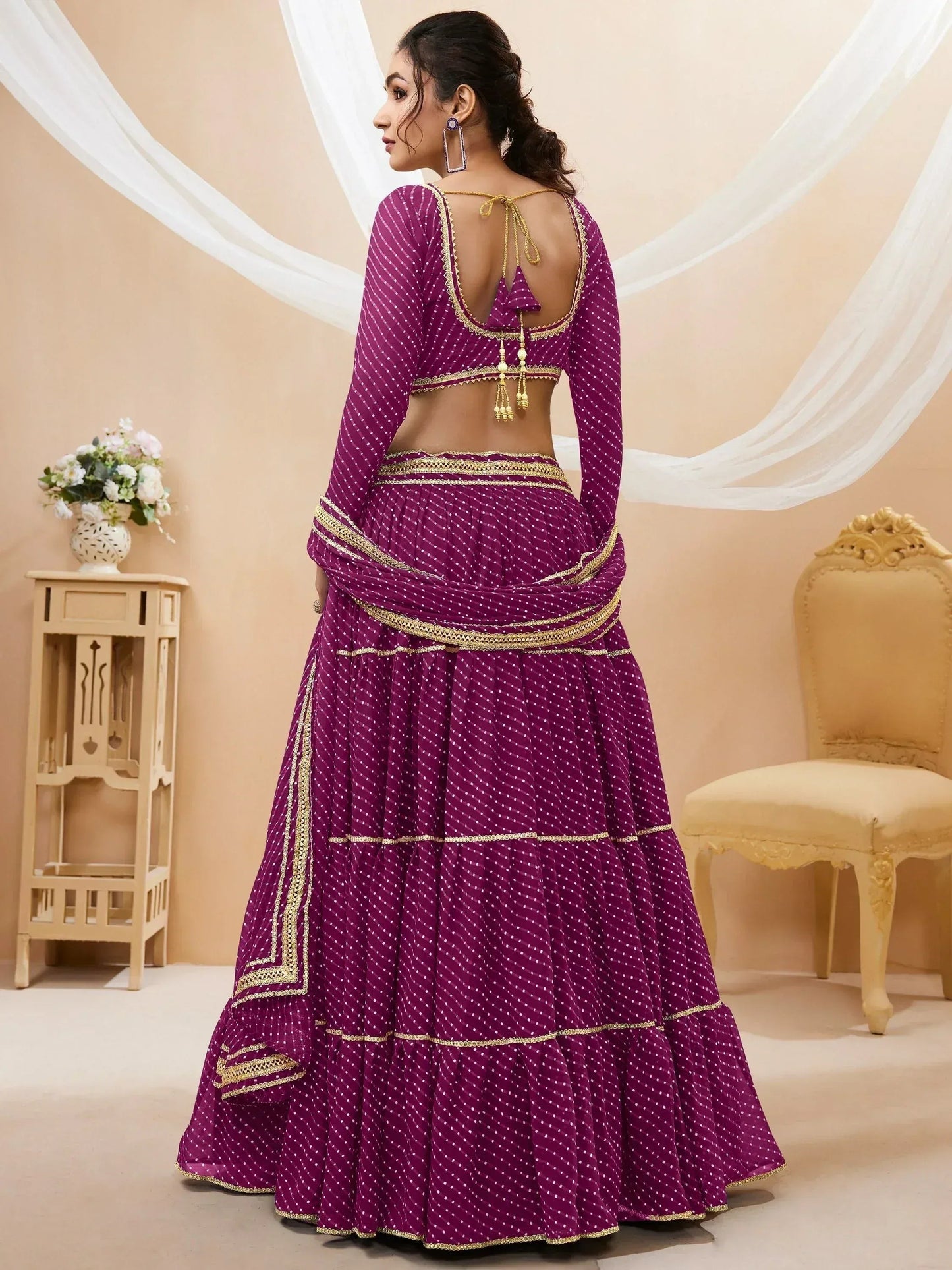 Tulsi Art Gorgeous Purple Leheriya Printed Georgette Festival Wear Lehenga Choli