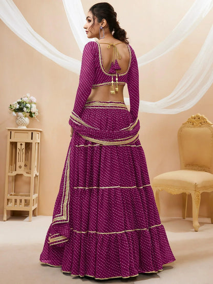 Tulsi Art Gorgeous Purple Leheriya Printed Georgette Festival Wear Lehenga Choli