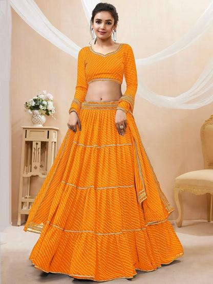 Tulsi Art Stunning Yellow Leheriya Printed Georgette Haldi Wear Lehenga Choli