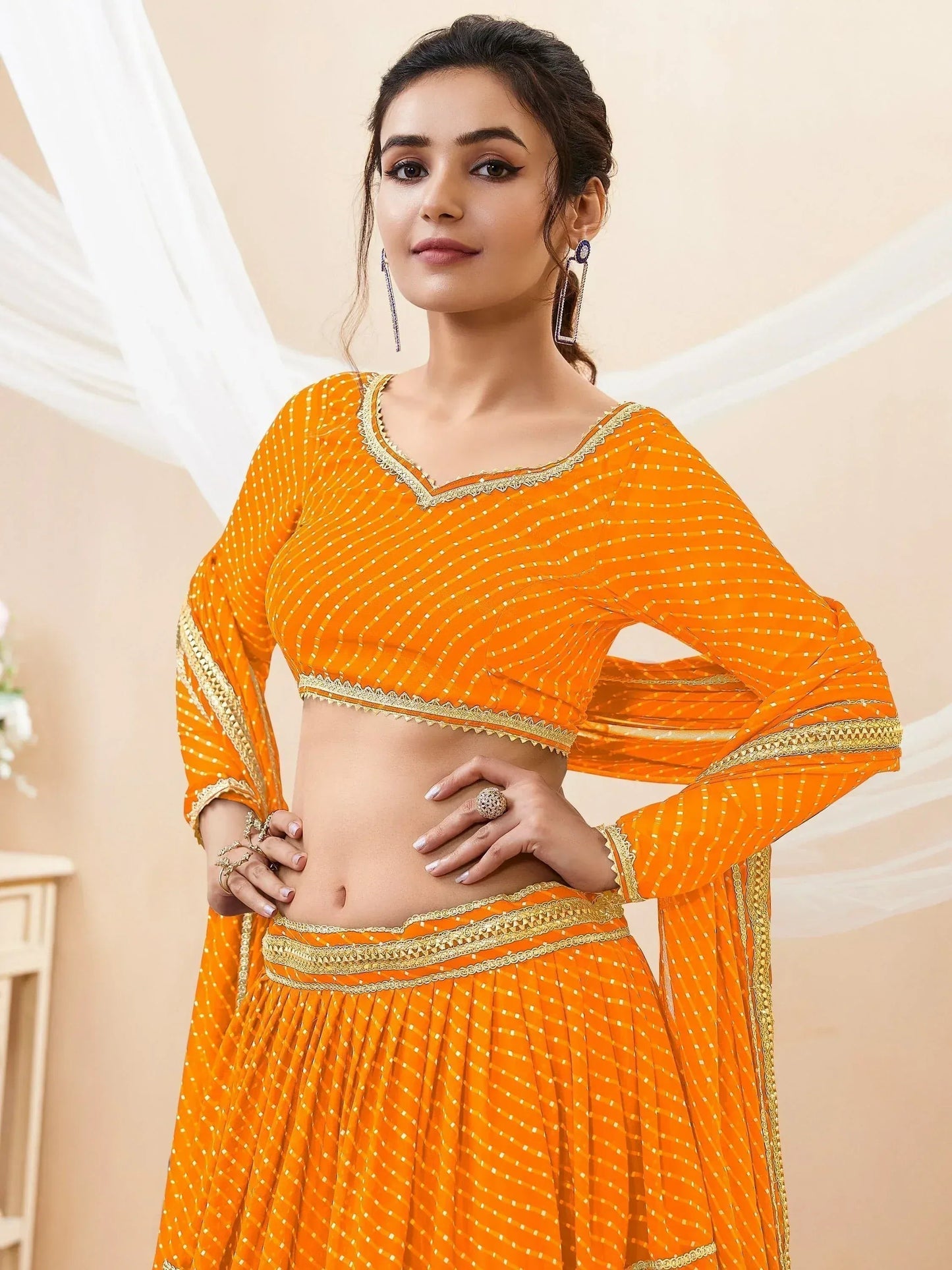 Tulsi Art Stunning Yellow Leheriya Printed Georgette Haldi Wear Lehenga Choli