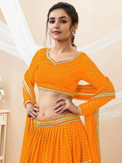 Tulsi Art Stunning Yellow Leheriya Printed Georgette Haldi Wear Lehenga Choli