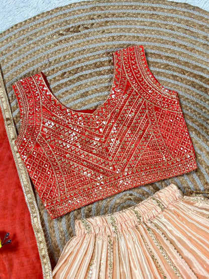 Evanik Orange Designer Chinon Silk Embroidered Work Wedding Lehenga Choli For Kids