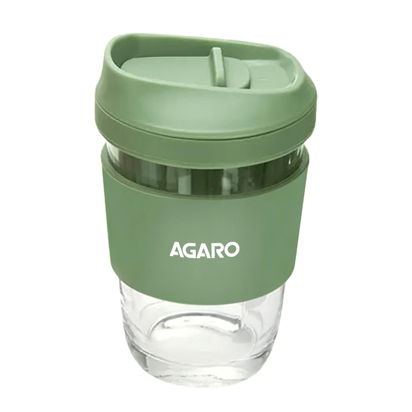 Coffee Mug with Locking Sipper Lid, Borosilicate Glass, 320ml, Green Silicone Sleeve