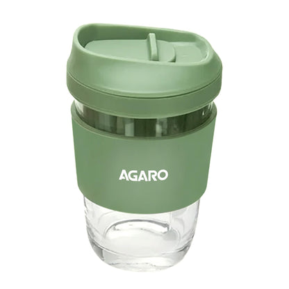 Coffee Mug with Locking Sipper Lid, Borosilicate Glass, 320ml, Green Silicone Sleeve