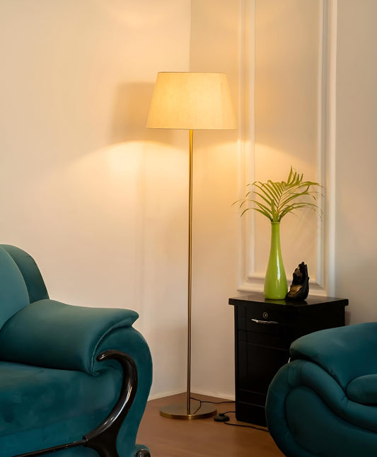 Floor Lamp Modern Antique Brass Finish 5ft Height with 12 inch Beige Lampshade