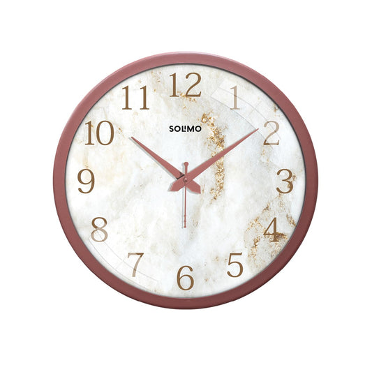 12-Inch Marble Dial Plastic Analog Wall Clock with Silent Movement - Copper Frame