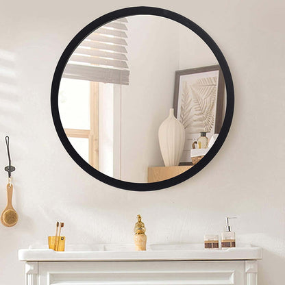 EFINITO round wall mirror with black frame in modern bathroom interior