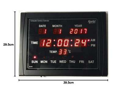 Digital LED Rectangle Wall Clock 39.5 cm x 29.5 cm Plastic Black