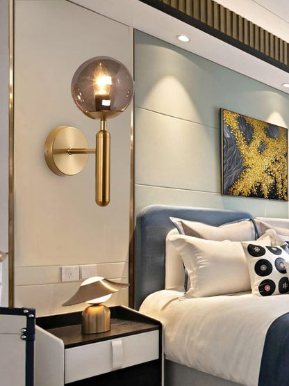 Wall Sconce with Black Shade and Gold/Black Smoke Glass - Metal Wall Light for Living Room and Bedroom