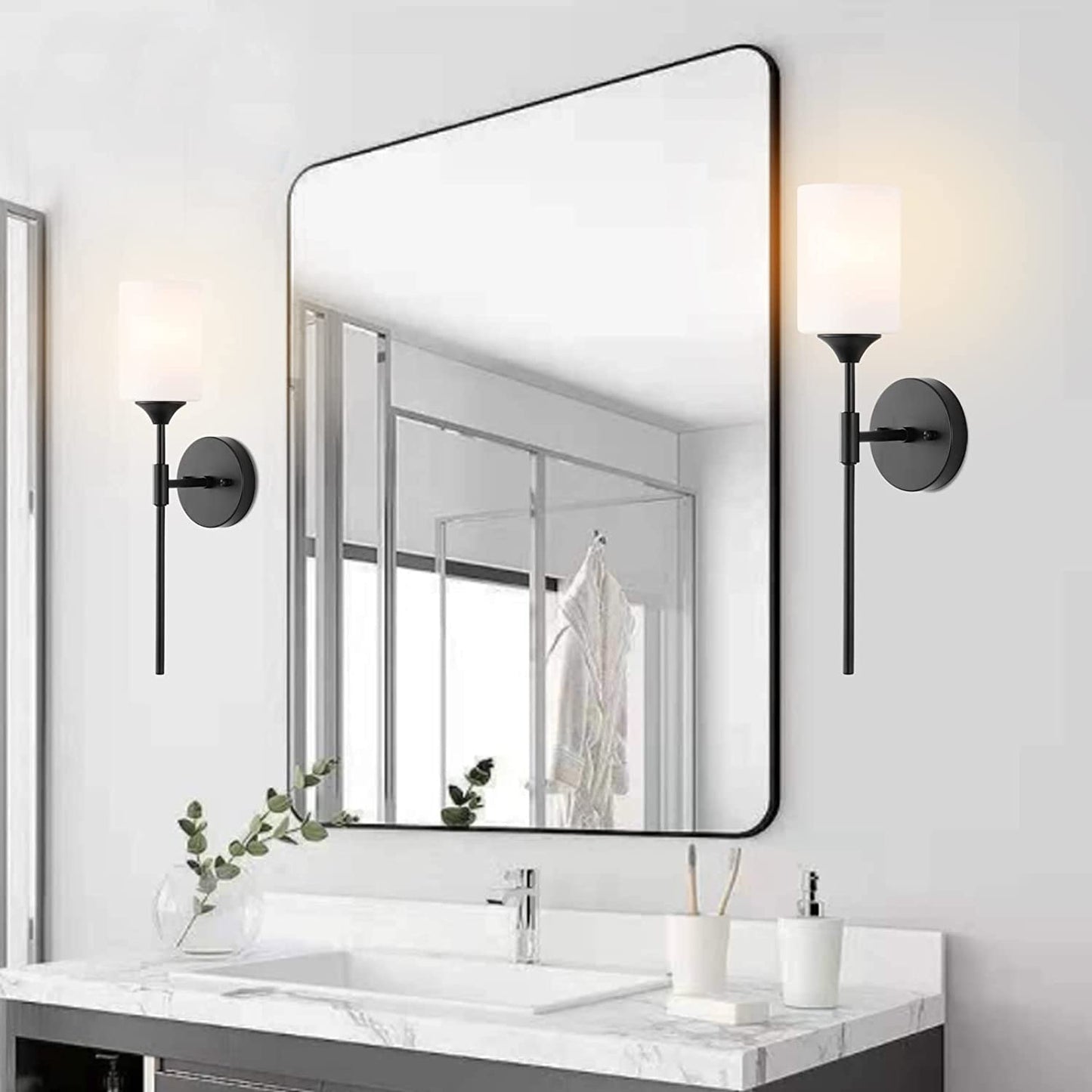 Wall Mounted Lamp Modern Accent Light Black Glass Shade E27 Bulb Compatible 30cm