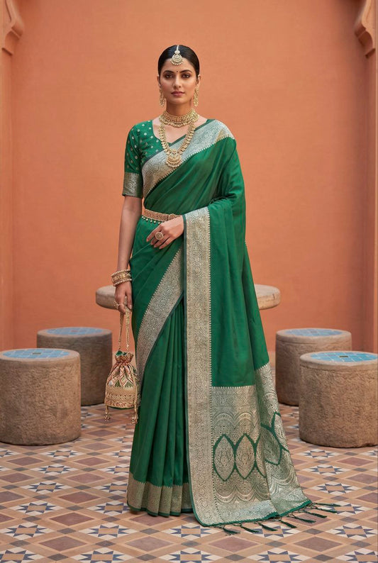 Mameraa Sarees Sea Green Soft Banarasi Silk Fabric Saree With Natural Zari Weaving In Gala Border-Sea_Green