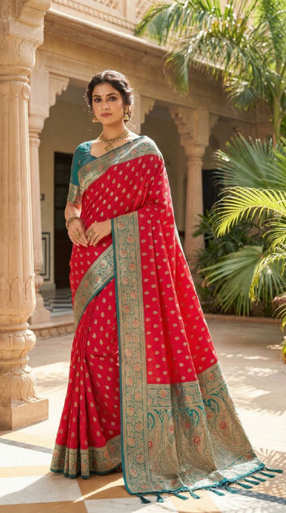 Mameraa Sarees Pink Soft Banarasi Silk Saree With Zari Weaving Meenakari Design-Pink