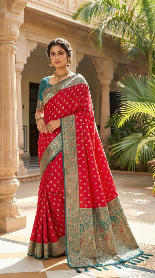 Mameraa Sarees Pink Soft Banarasi Silk Saree With Zari Weaving Meenakari Design-Pink