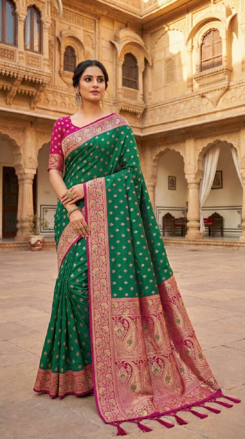 Mameraa Sarees Sea Green Soft Banarasi Silk Saree With Zari Weaving Meenakari Design-Sea_Green