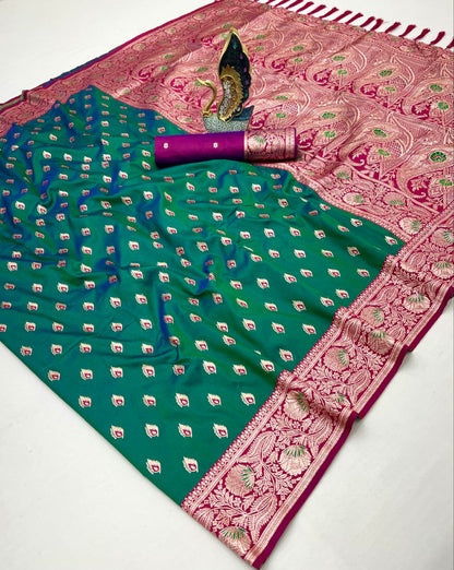 Mameraa Sarees Sea Green Soft Banarasi Silk Saree With Zari Weaving Meenakari Design-Sea_Green