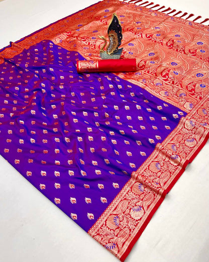 Mameraa Sarees Violet Soft Banarasi Silk Saree With Zari Weaving Meenakari Design-Violet