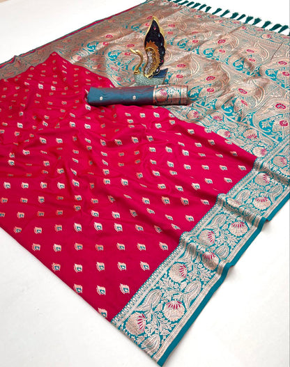 Mameraa Sarees Pink Soft Banarasi Silk Saree With Zari Weaving Meenakari Design-Pink