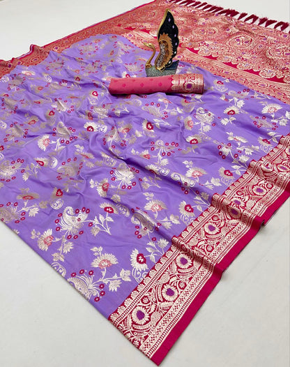 Mameraa Sarees Lavender Soft Silk Blend Saree With Zari Weaving Meenakari Design-Lavender