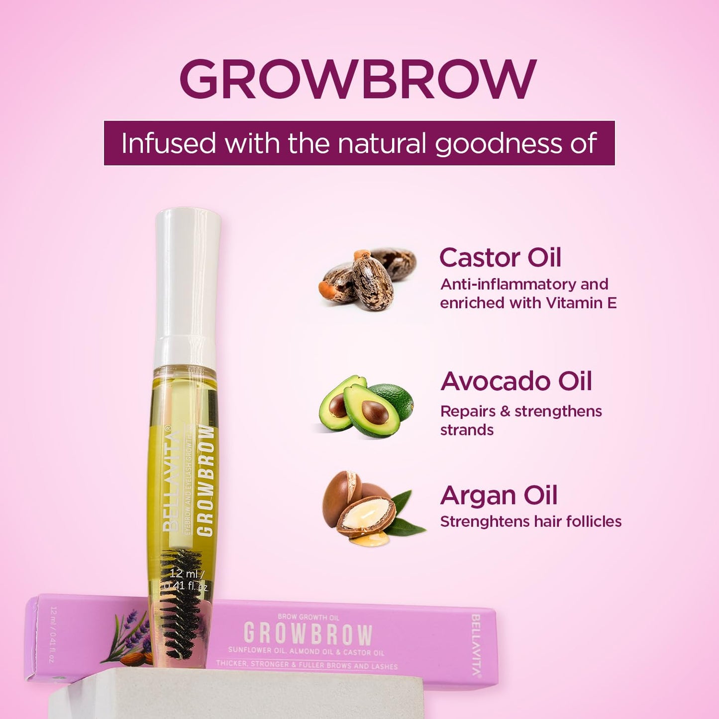 Eyelash & Brow Growth Serum with Castor Oil, 12 ML