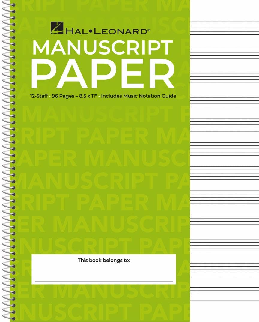 Standard Wirebound Manuscript Paper Green Cover | 12 Staves Per Page | Music Notation Guide for Composers, Students and Musicians | Hal Leonard Spiral-Bound Staff Paper