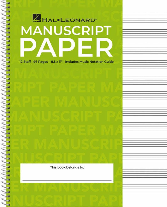 Standard Wirebound Manuscript Paper Green Cover | 12 Staves Per Page | Music Notation Guide for Composers, Students and Musicians | Hal Leonard Spiral-Bound Staff Paper