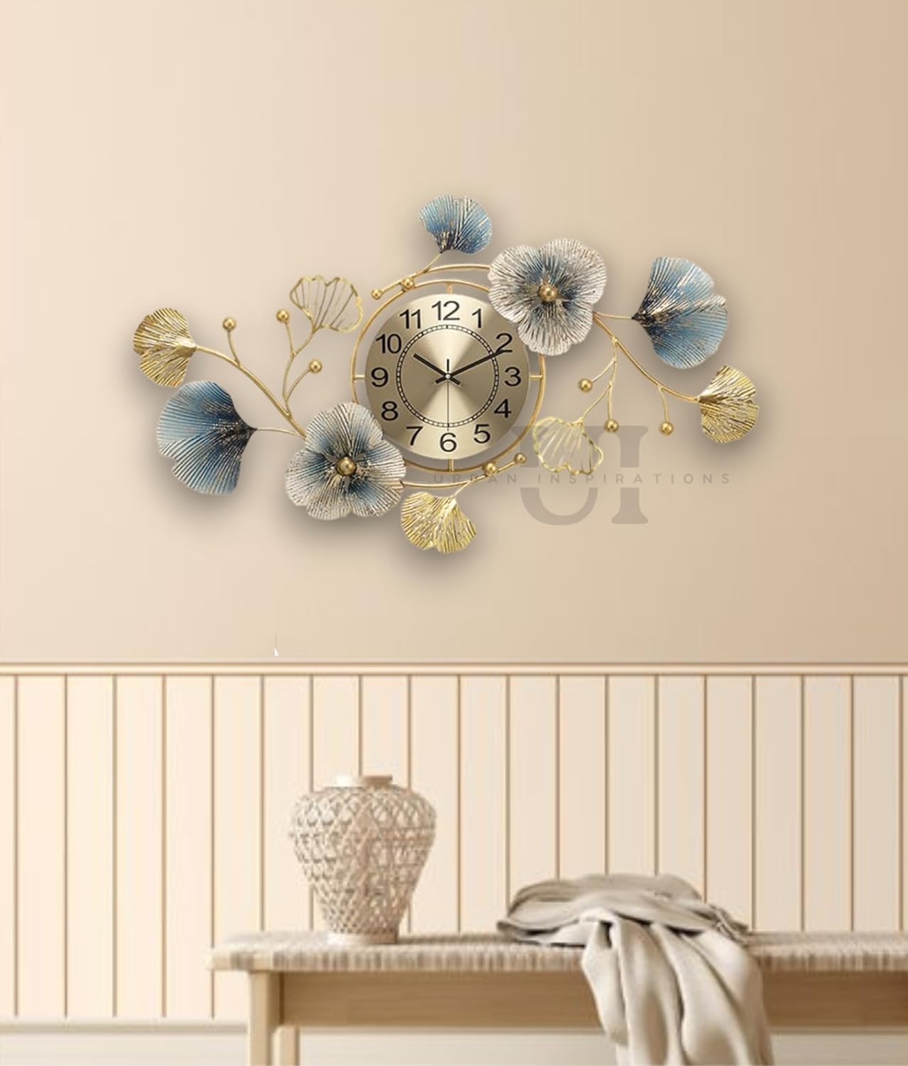 Metal Wall Clock 70cm Antique Design Silent Analog Gold for Living Room