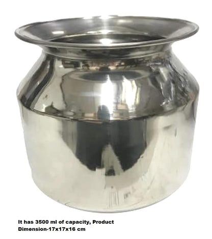 Dynore Stainless Steel Water Matka Pot/Steel Ghada/Kalshi/Lota - 3500 ml