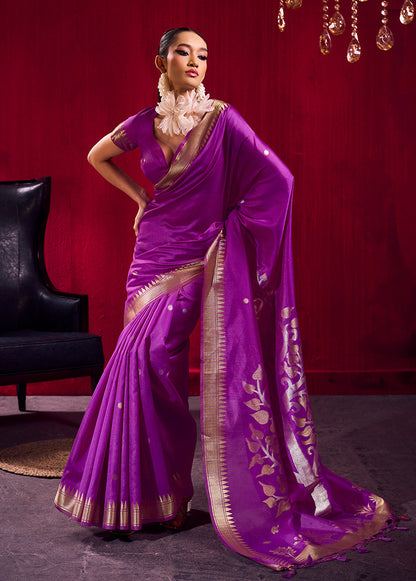 Monjolika Fashion Purple Weaving Satin Linen Silk Saree