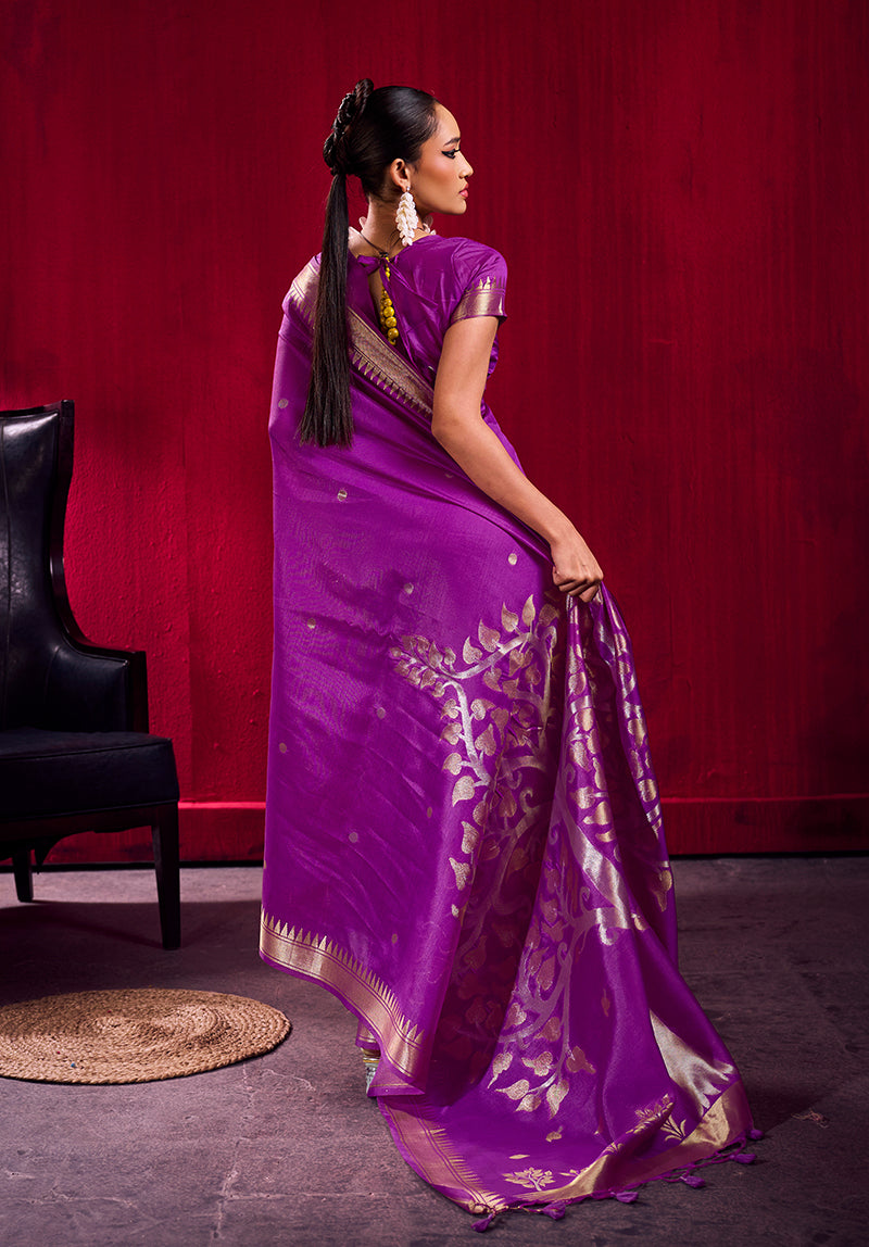 Monjolika Fashion Purple Weaving Satin Linen Silk Saree