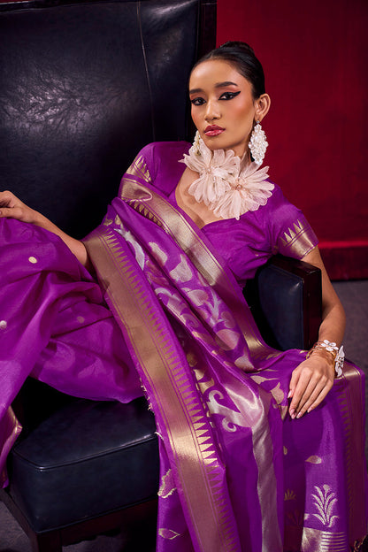 Monjolika Fashion Purple Weaving Satin Linen Silk Saree