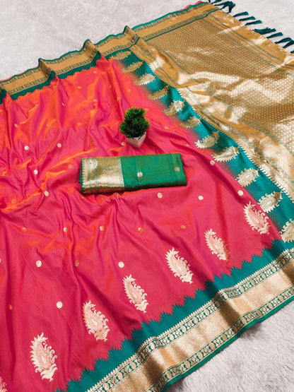 Mameraa Sarees Peach Soft Silk Blend Saree With Zari Weaving Meenakari Design-Peach