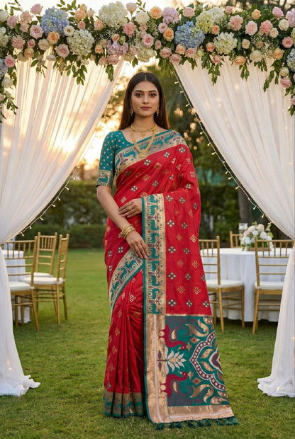 Mameraa Sarees Pink Soft Saree With Zari Weaving Meenakari Rich Pallu And Unique Ikkat Border-Pink