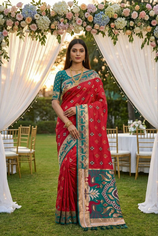 Mameraa Sarees Pink Soft Saree With Zari Weaving Meenakari Rich Pallu And Unique Ikkat Border-Pink