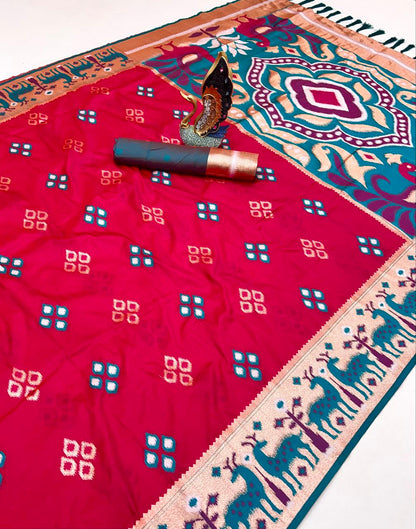 Mameraa Sarees Pink Soft Saree With Zari Weaving Meenakari Rich Pallu And Unique Ikkat Border-Pink