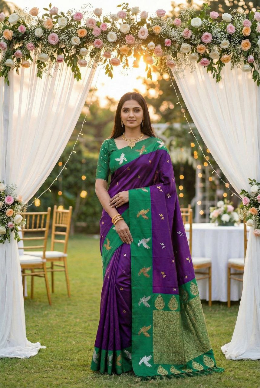 Mameraa Sarees Wne Soft Silk Blend Saree With Zari Weaving Meenakari Design-Wine