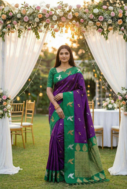 Mameraa Sarees Wne Soft Silk Blend Saree With Zari Weaving Meenakari Design-Wine