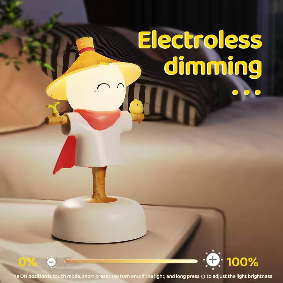 LED Touch Control Night Light Scarecrow Design White Adjustable Brightness 15 Min Auto-Off 40 Hours Battery