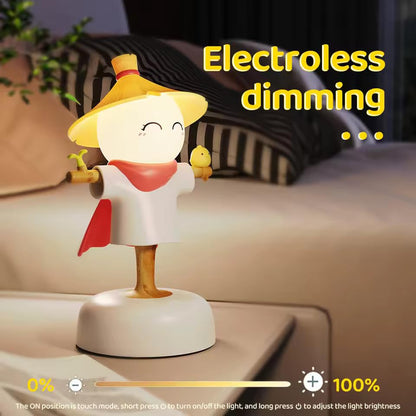 LED Touch Control Night Light Scarecrow Design White Adjustable Brightness 15 Min Auto-Off 40 Hours Battery