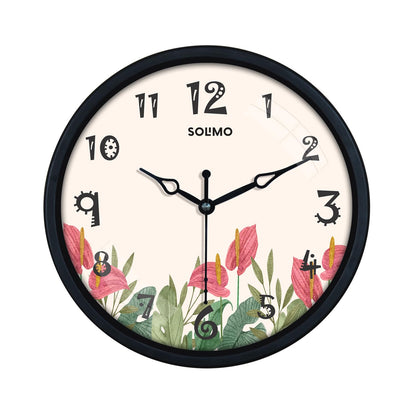 Classic 8-Inch Red Flowers Plastic Wall Clock - Quartz Movement - Battery Operated