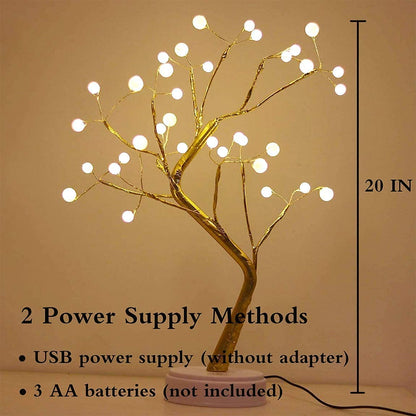 LED Bonsai Tree Lamp with Touch Switch - Warm White - 36 Pearl LEDs - USB & Battery Operated